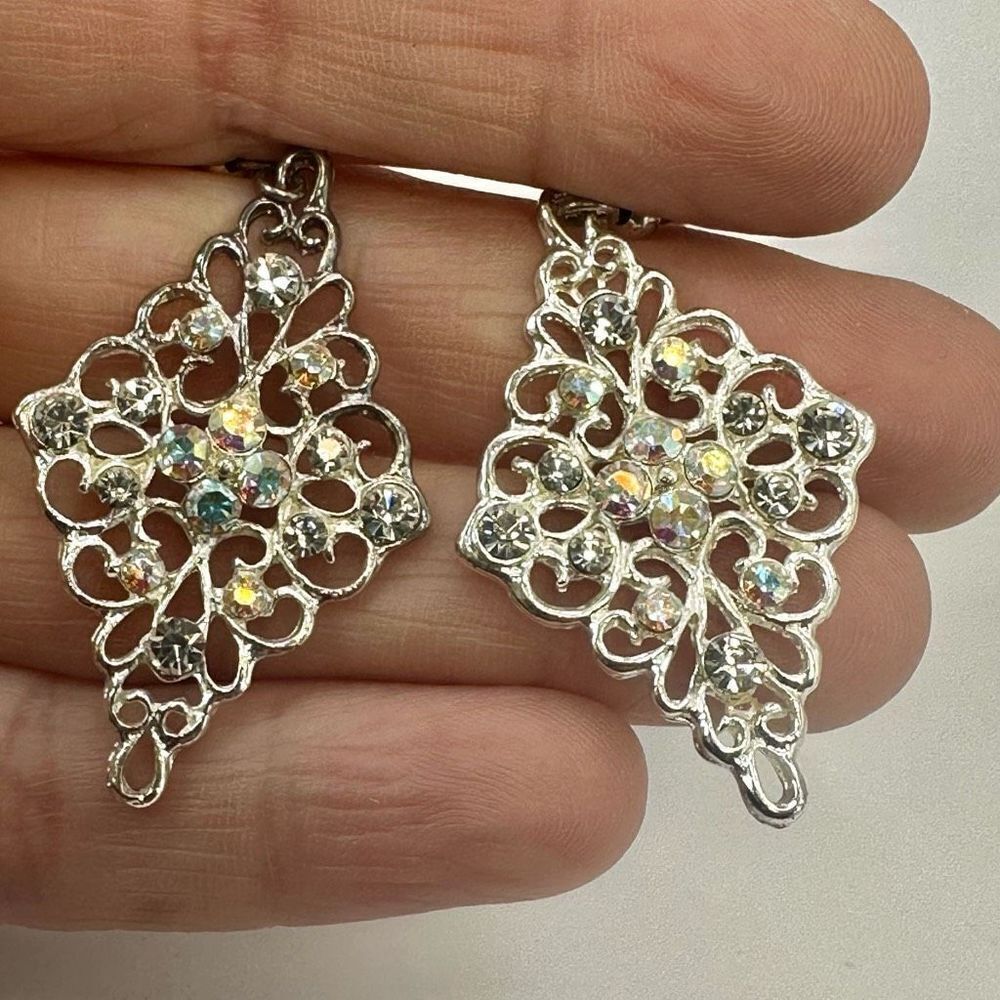 Silver tone rhinestone drop earrings - Picture 6 of 7